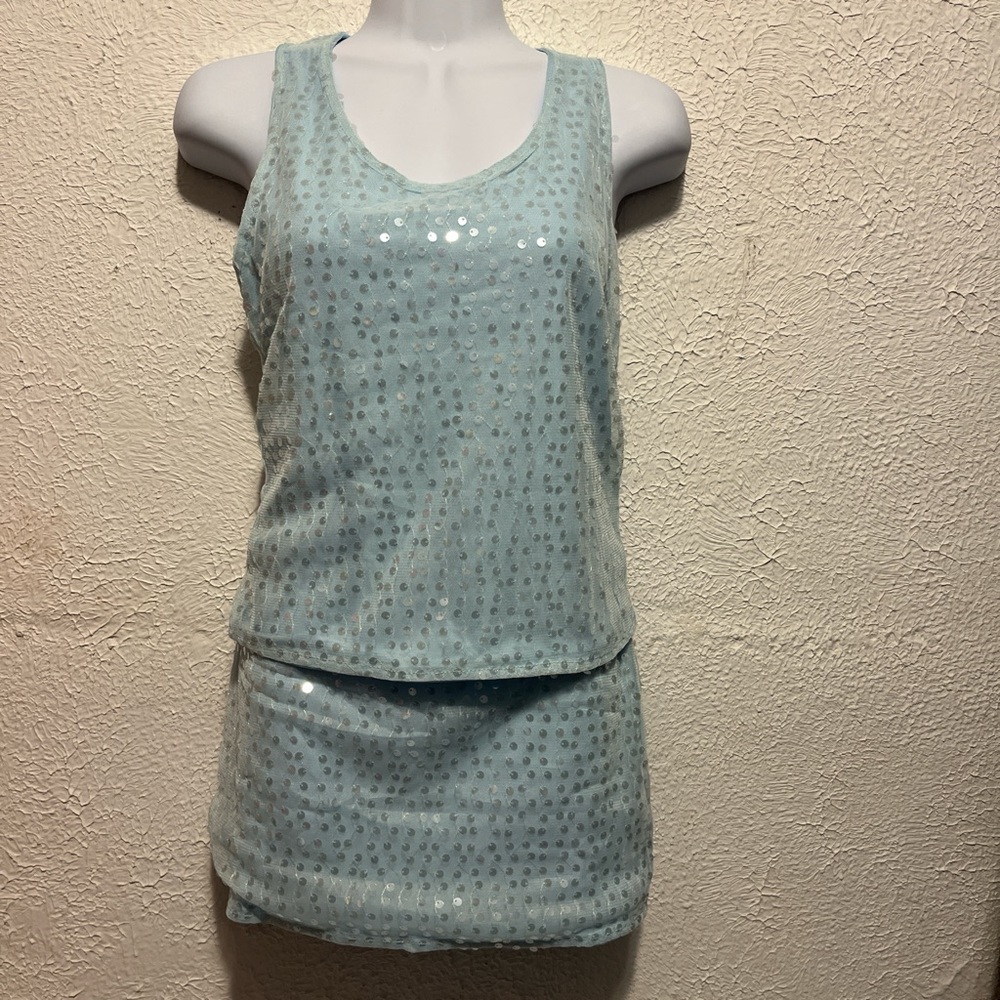Light Blue Sequin Tank Top and Skirt Set